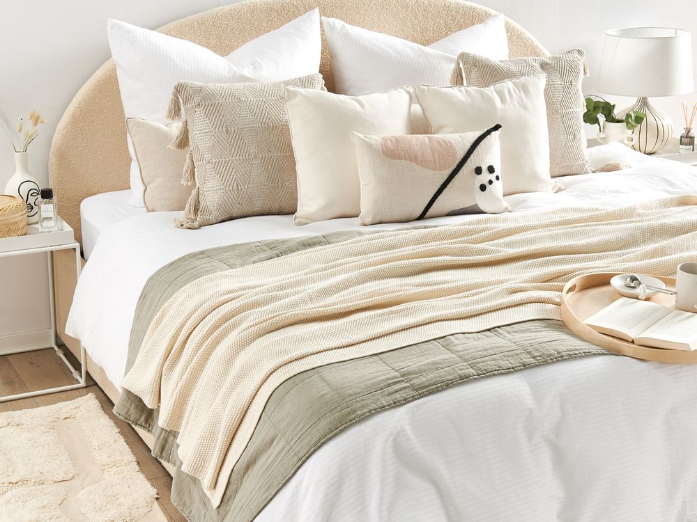 Coperta Beige Cotone 130 x 180 cm Copriletto Punto Croce Oversize