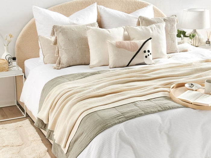 Coperta Beige Cotone 130 x 180 cm Copriletto Punto Croce Oversize