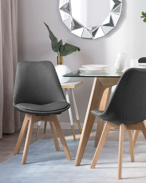 Set di 2 sedie da pranzo con gambe in legno eleganti in ecopelle grigio scuro