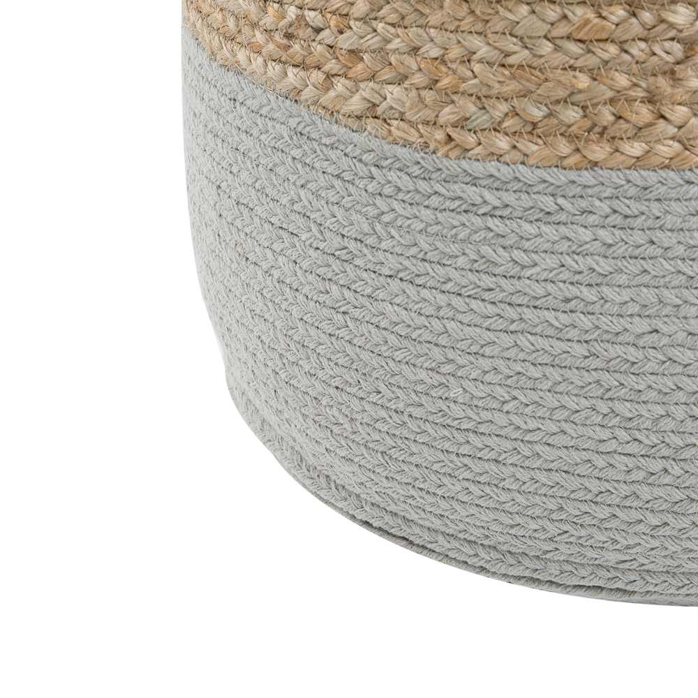 Pouf ottomana grigio iuta perline EPS riempimento rotondo ø 46 cm stile boho