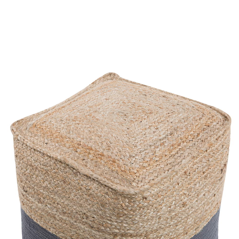 Pouf ottomana grigio iuta perline EPS riempimento quadrato 44 x 44 cm stile boho