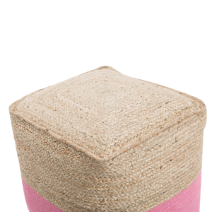 Pouf ottomana rosa iuta perline EPS riempimento quadrato 44 x 44 cm stile boho