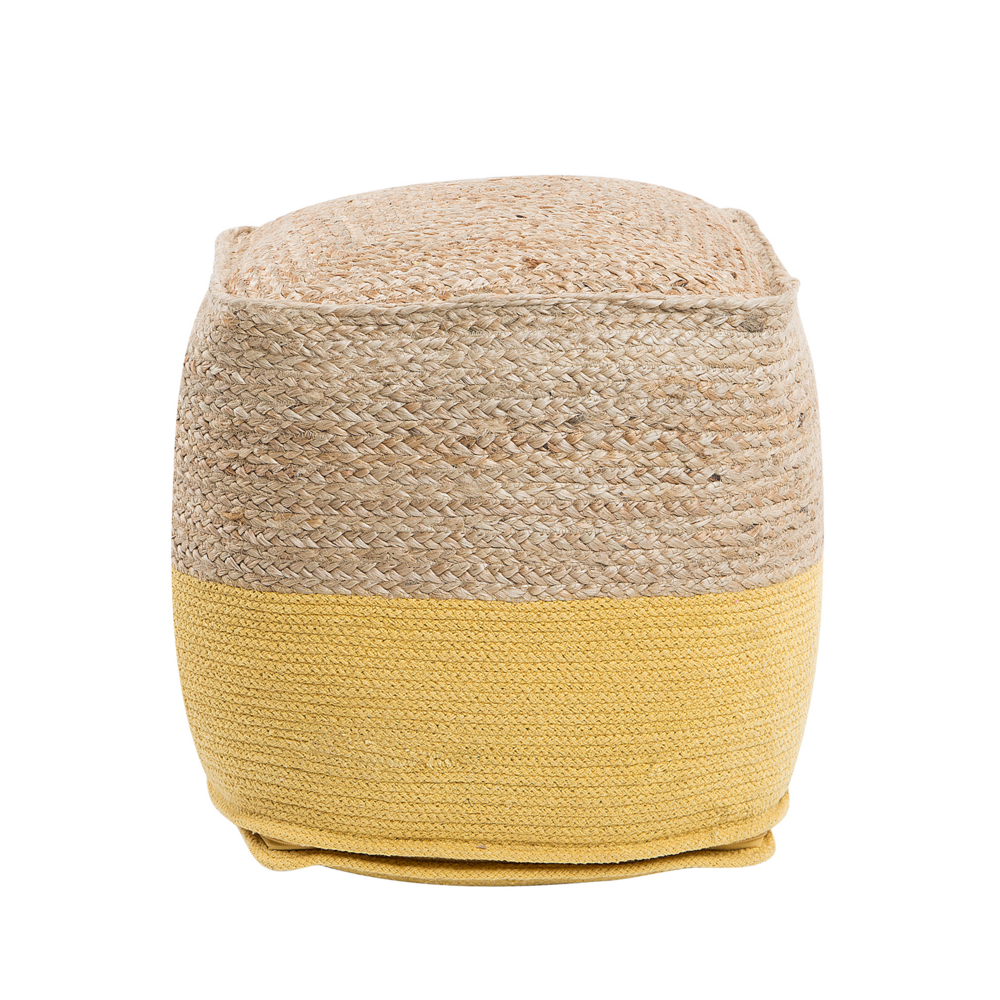 Pouf ottomana giallo iuta perline EPS riempimento quadrato 44 x 44 cm stile boho