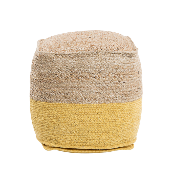 Pouf ottomana giallo iuta perline EPS riempimento quadrato 44 x 44 cm stile boho