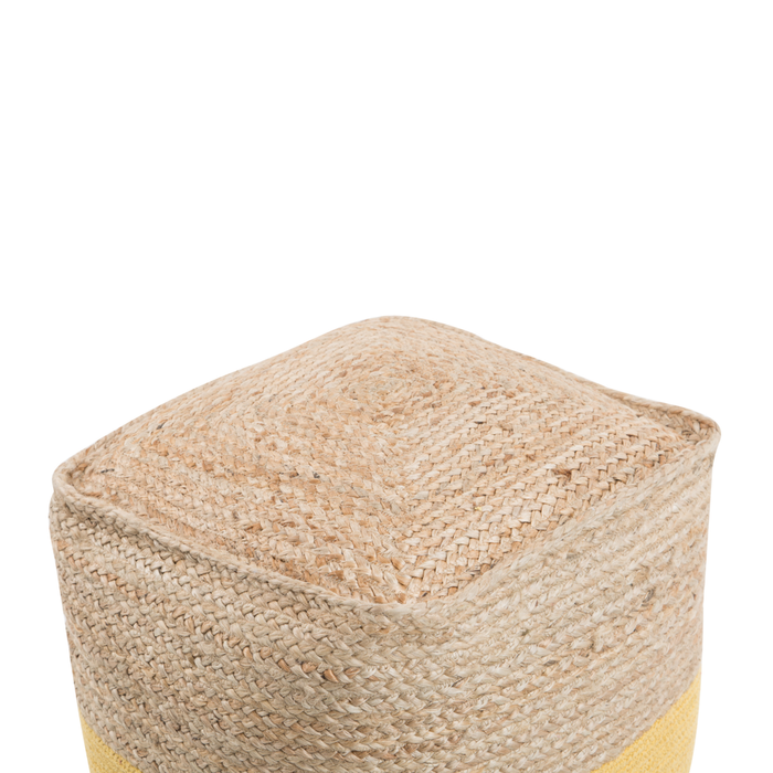 Pouf ottomana giallo iuta perline EPS riempimento quadrato 44 x 44 cm stile boho