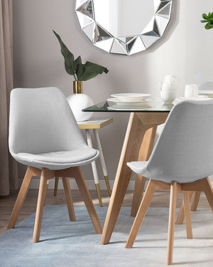Set di 2 sedie da pranzo con gambe in legno eleganti in ecopelle grigio chiaro