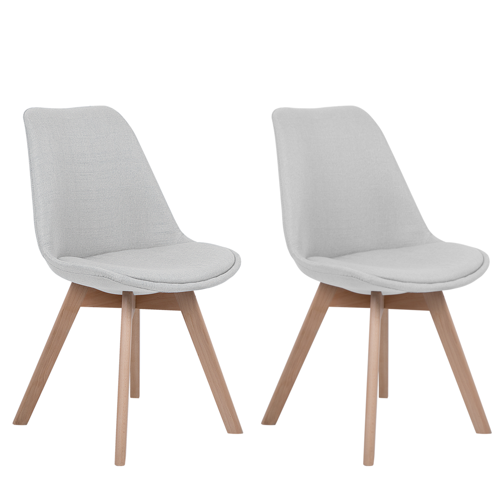 Set di 2 sedie da pranzo con gambe in legno eleganti in ecopelle grigio chiaro