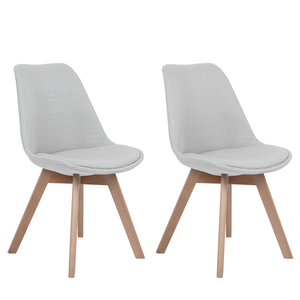 Set di 2 sedie da pranzo con gambe in legno eleganti in ecopelle grigio chiaro