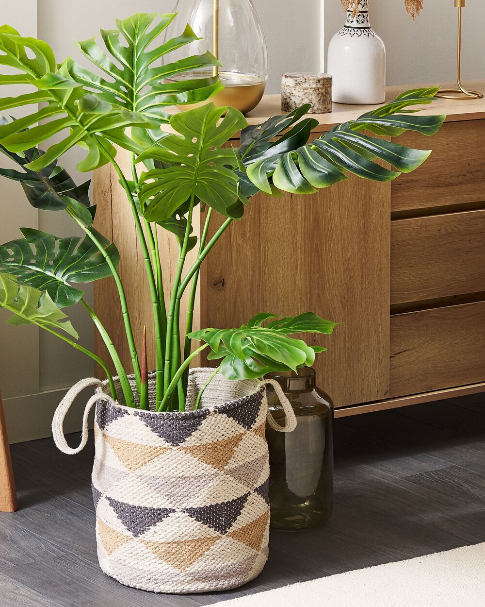 Cestino portabiancheria in cotone modello triangolo color beige