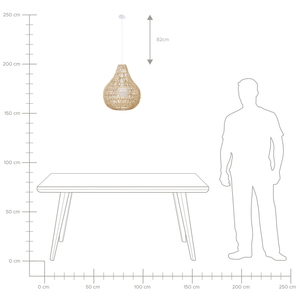 Lampadario in Carta Beige con Paralume Intrecciato Rotondo Stile Boho