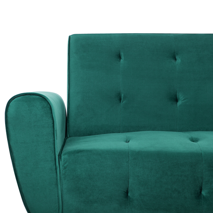 Divano Letto Velluto Verde 3 Posti Gambe In Metallo Schienale Imbottito capitonnè Moderno