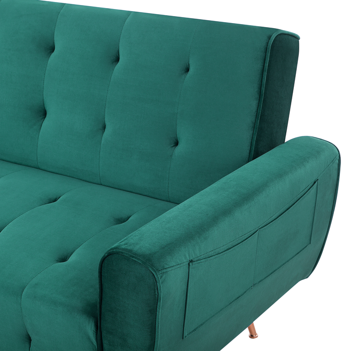 Divano Letto Velluto Verde 3 Posti Gambe In Metallo Schienale Imbottito capitonnè Moderno