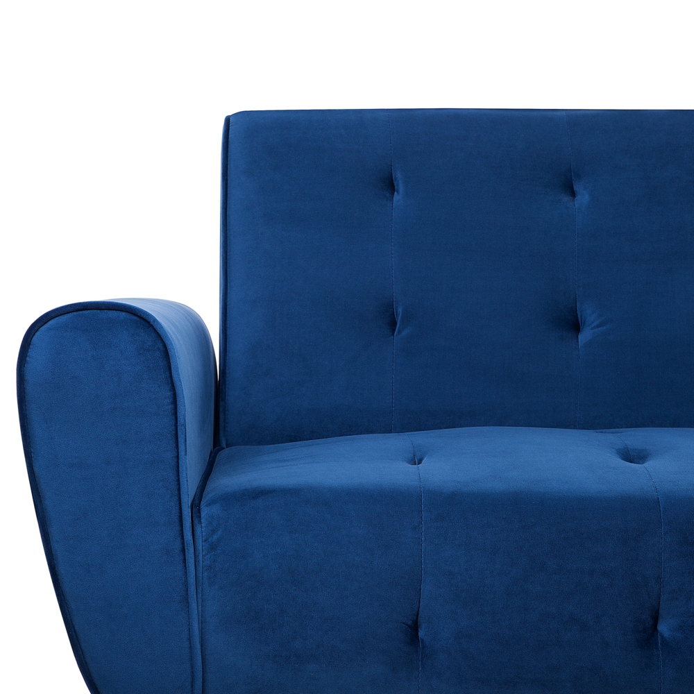 Divano Letto Velluto Blu 3 Posti Gambe In Metallo Schienale Imbottito capitonnè Moderno