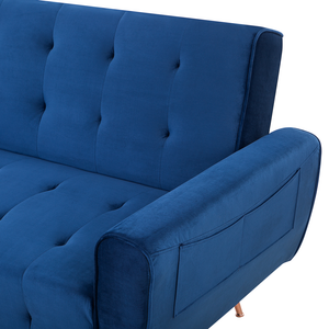 Divano Letto Velluto Blu 3 Posti Gambe In Metallo Schienale Imbottito capitonnè Moderno