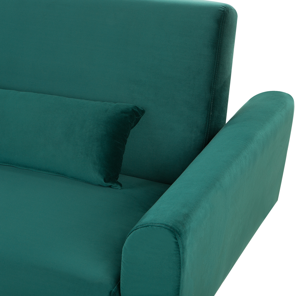 Divano Letto Velluto Verde 3 Posti Gambe In Metallo Cuscini Aggiuntivi Retro
