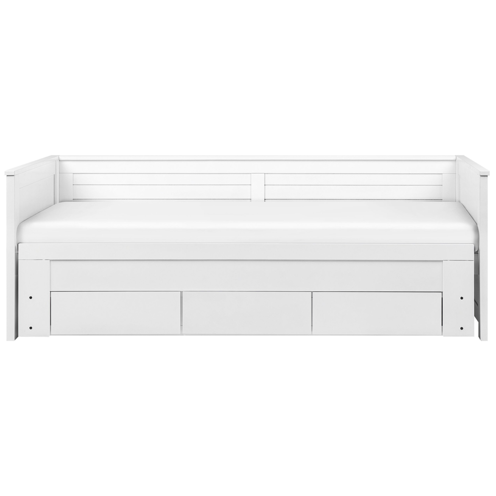 Letto Allungabile Legno MDF Bianco 3 Cassetti a Doghe 90/180 x 200 cm