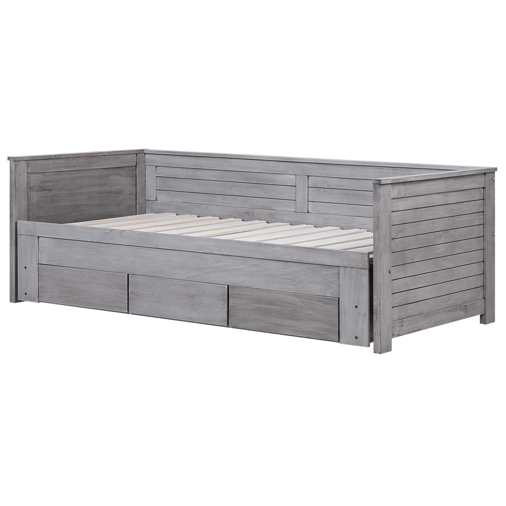 Letto Allungabile Legno MDF Grigio 3 Cassetti a Doghe 90/180 x 200 cm