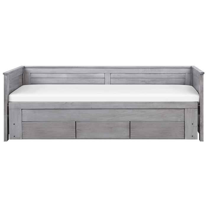 Letto Allungabile Legno MDF Grigio 3 Cassetti a Doghe 90/180 x 200 cm