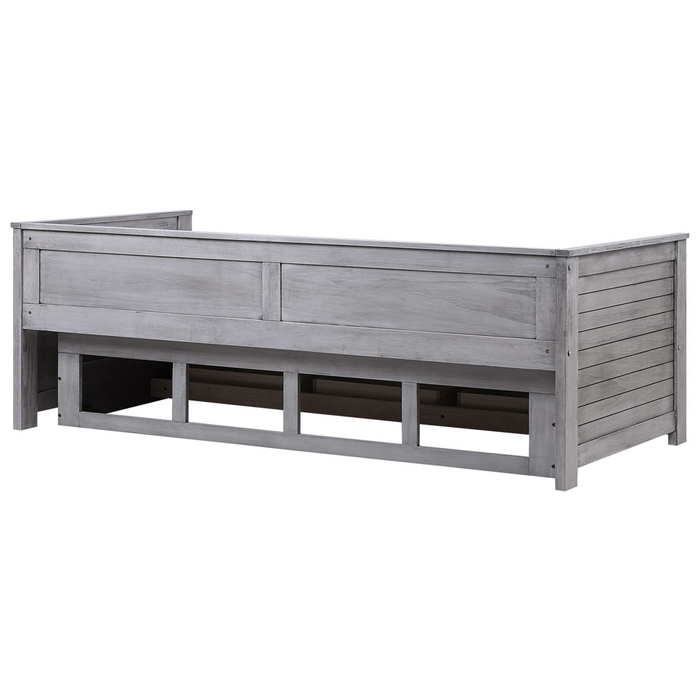 Letto Allungabile Legno MDF Grigio 3 Cassetti a Doghe 90/180 x 200 cm