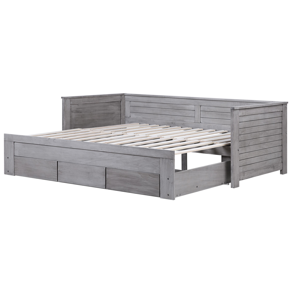 Letto Allungabile Legno MDF Grigio 3 Cassetti a Doghe 90/180 x 200 cm