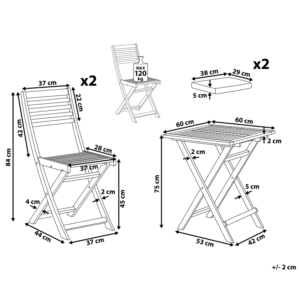 Set da bistrot 3 pezzi in legno massello di acacia bianco cuscini gialli a doghe pieghevoli design scandinavo moderno