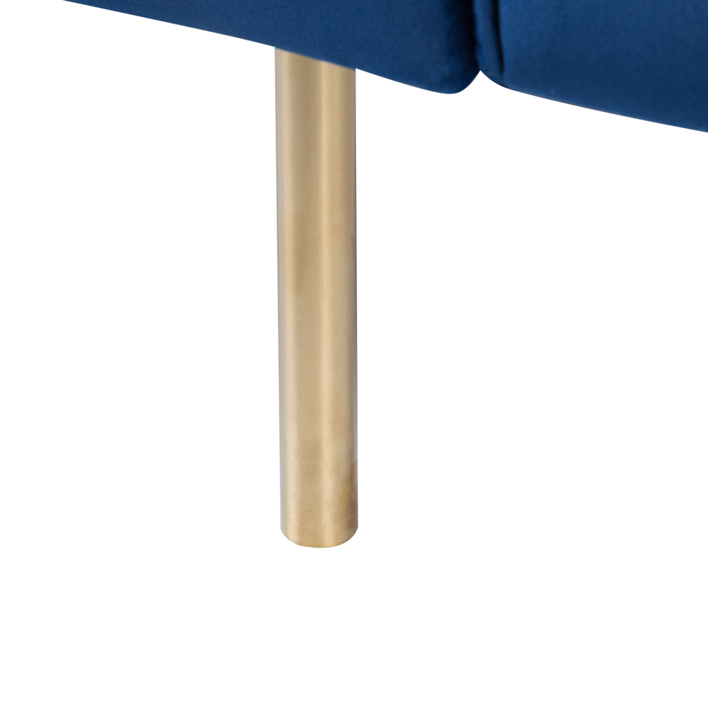 Divano letto in velluto blu a 3 posti con braccioli a binario moderno