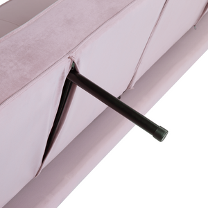 Divano letto in velluto di colore rosa a 3 posti con braccioli a binario in stile moderno