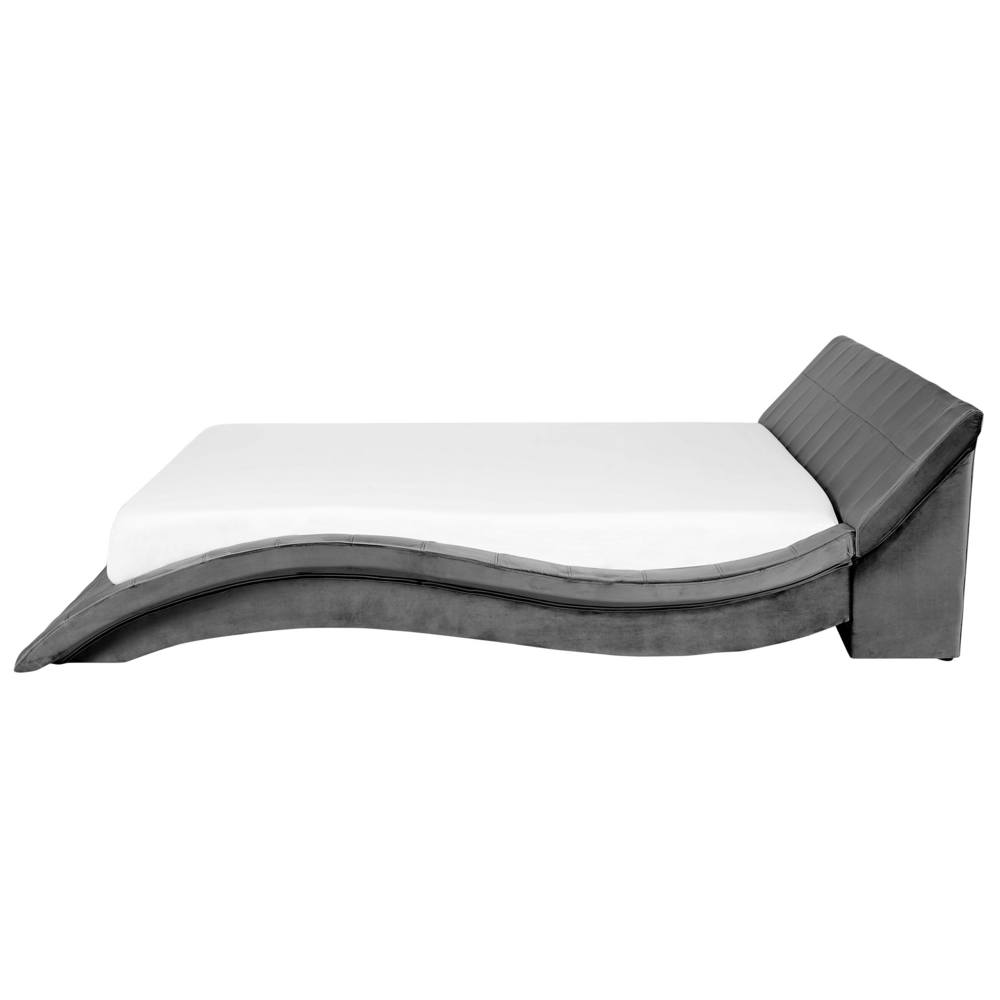 Letto Imbottito in Velluto Grigio Design Curvo e Moderno 180 x 200 cm