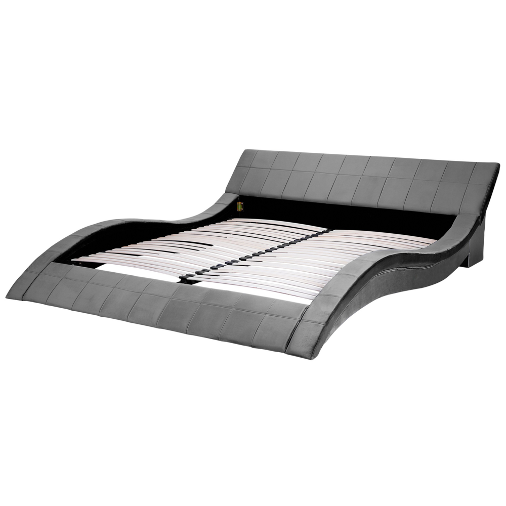 Letto Imbottito in Velluto Grigio Design Curvo e Moderno 180 x 200 cm