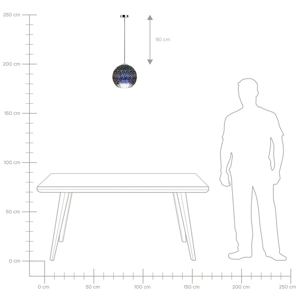 Lampadario in Vetro Argento lucido con Paralume Sferico Effetto 3D