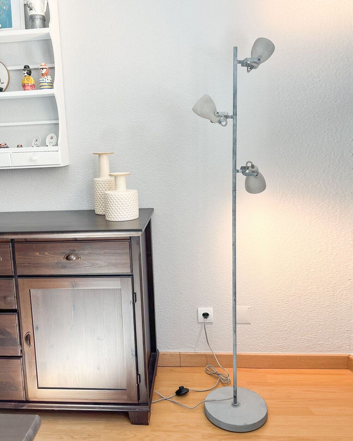 Lampada da Terra 3 Luci Grigio Cemento 165 cm Industriale stile moderno