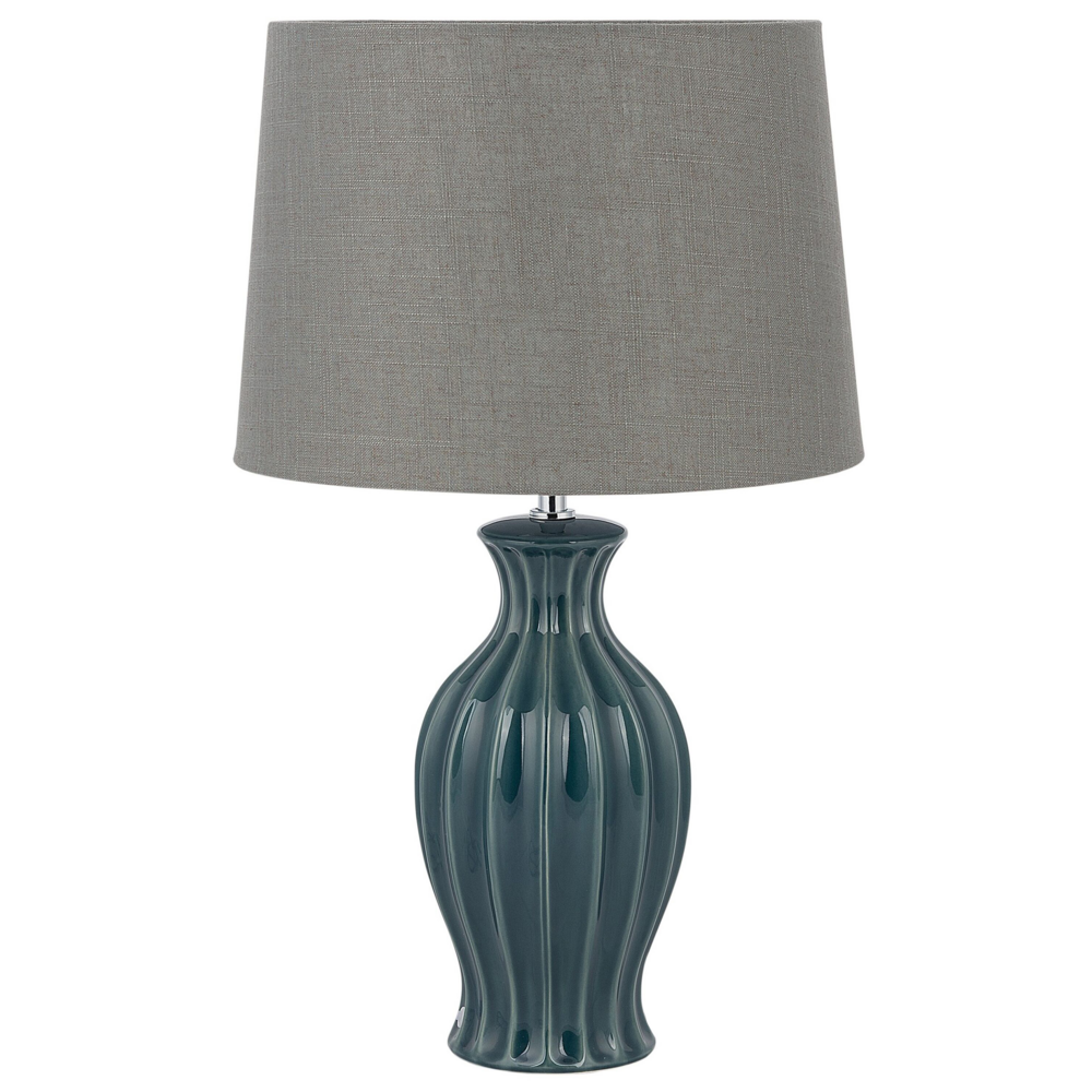 Lampada da Tavolo Verde Base in Ceramica Paralume Tessuto Grigio Moderna