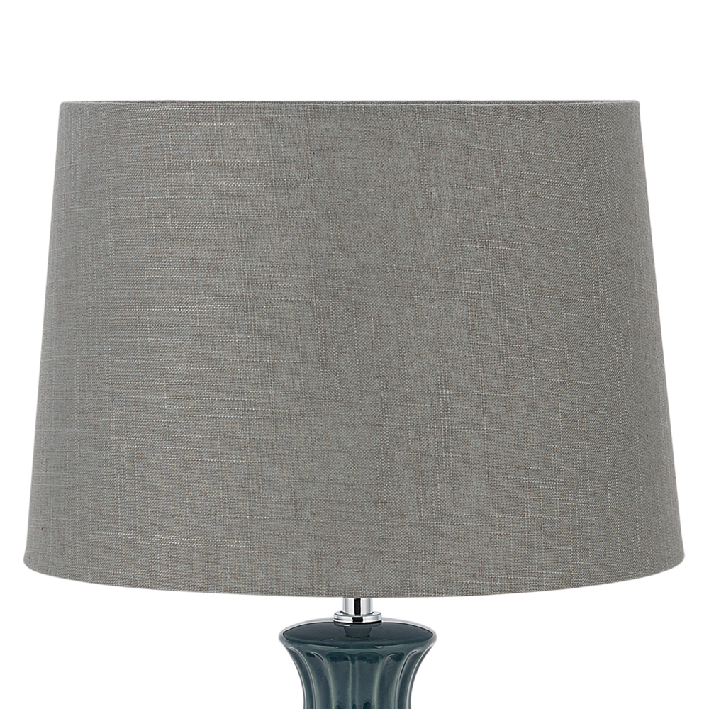 Lampada da Tavolo Verde Base in Ceramica Paralume Tessuto Grigio Moderna
