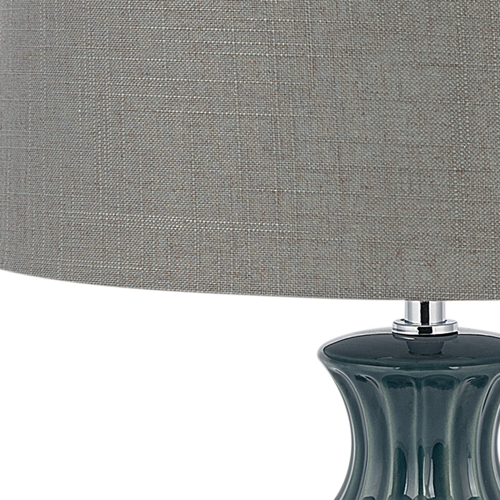 Lampada da Tavolo Verde Base in Ceramica Paralume Tessuto Grigio Moderna