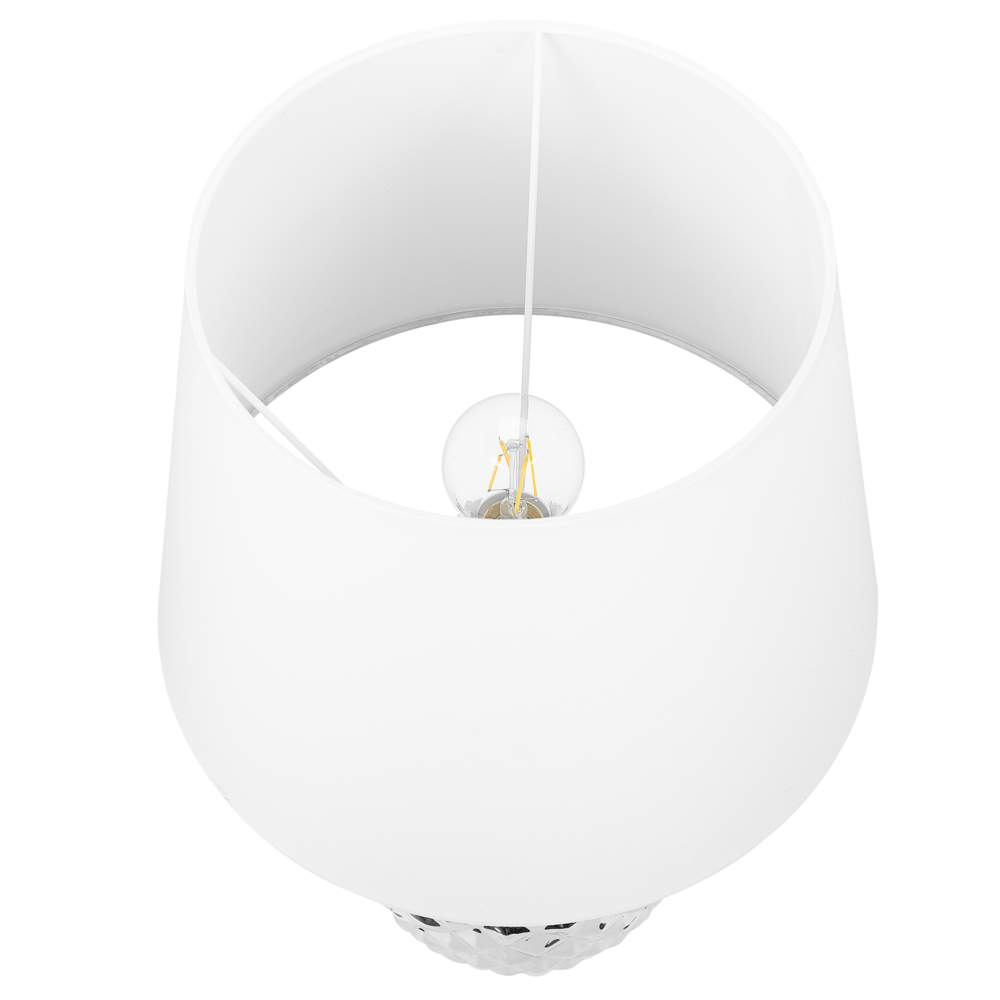 Lampada da Tavolo Decorativa Argento con Base in Ceramica Bianca Lucida Paralume in Poliestere a Forma di Ananas Design Eclettico