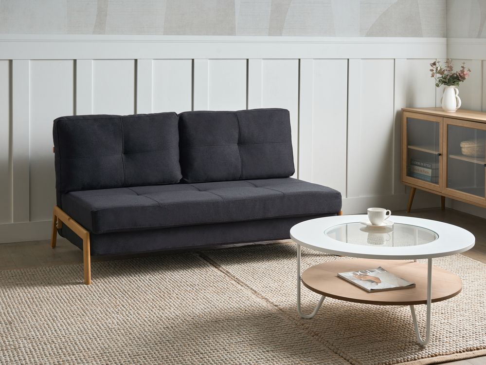 Divano Letto Tessuto Nero 2 Posti Cuscini Scandinavo stile moderno