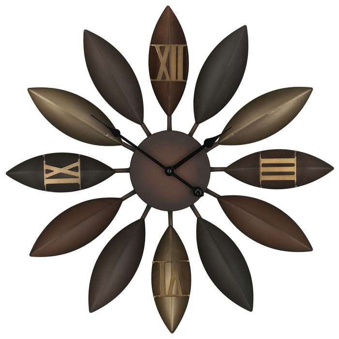 Orologio da Parete Marrone Cornice in Ferro Forma Fiore Design Numeri Romani Rotondo 55 cm