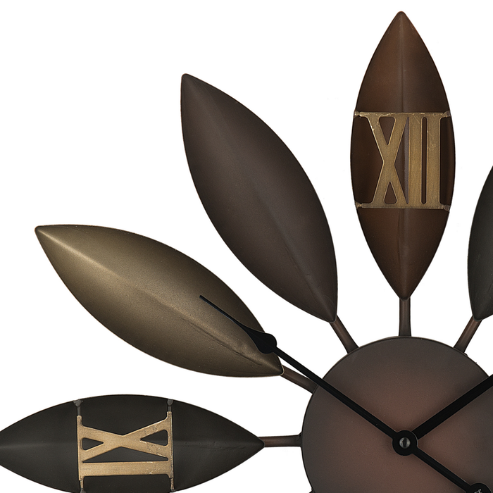 Orologio da Parete Marrone Cornice in Ferro Forma Fiore Design Numeri Romani Rotondo 55 cm