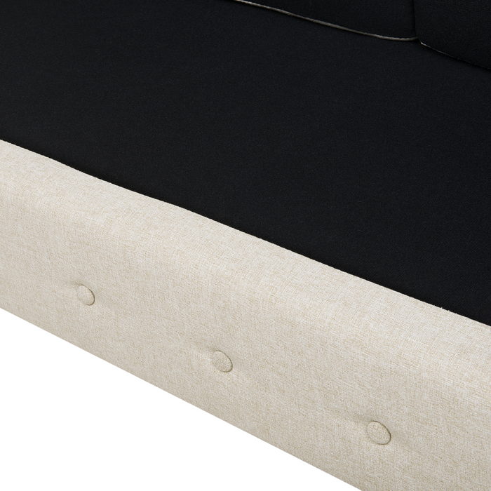 Divano Chesterfield Rivestimento in tessuto beige Gambe in legno scuro 3 posti