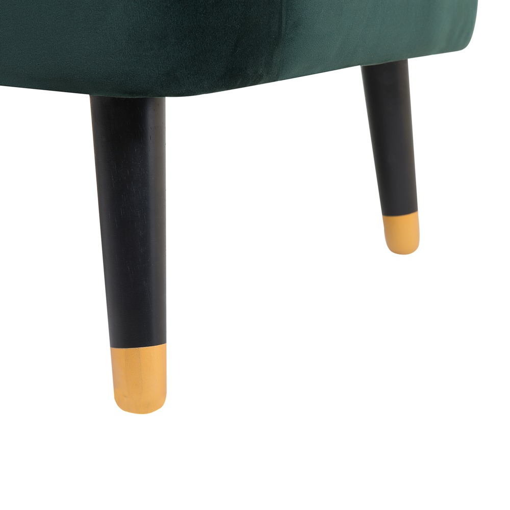 Divano in velluto verde smeraldo a 3 posti con schienale a canale incassato con gambe in legno