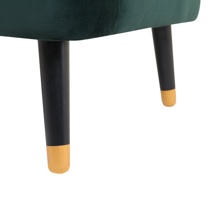 Divano in velluto verde smeraldo a 3 posti con schienale a canale incassato con gambe in legno