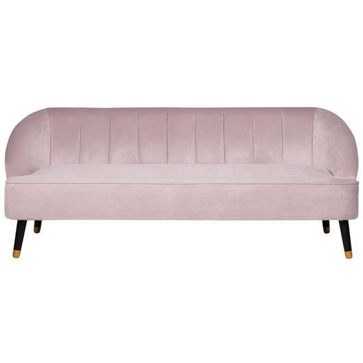 Divano in velluto rosa a 3 posti con braccioli incassati sullo schienale gambe in legno