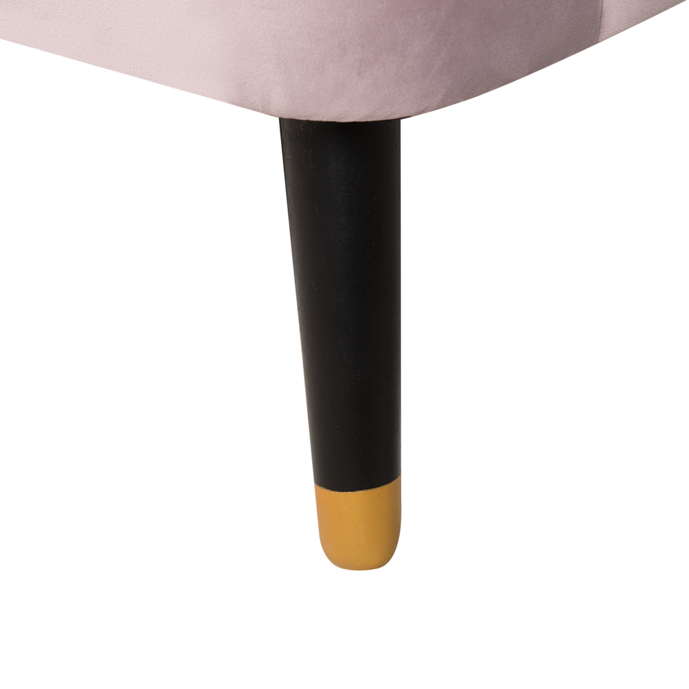 Divano in velluto rosa a 3 posti con braccioli incassati sullo schienale gambe in legno