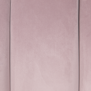 Divano in velluto rosa a 3 posti con braccioli incassati sullo schienale gambe in legno