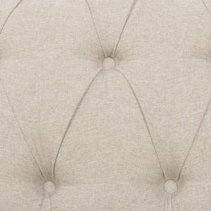 Divano Chesterfield Rivestimento in tessuto beige Gambe in legno scuro 3 posti