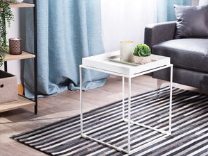 Tavolino in metallo bianco 50 x 40 x 40 cm vassoio da tavolo con industriale