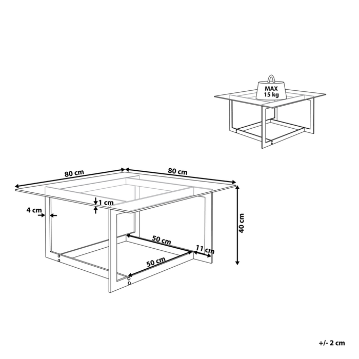 Tavolino da caffè con struttura in metallo argento piano quadrato in vetro design geometrico glam
