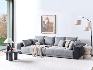 Divano con 8 cuscini Rivestimento in tessuto grigio e nero Cuscino a 4 posti con schienale