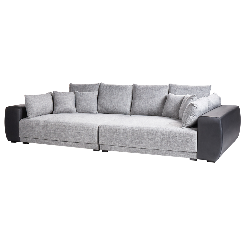 Divano con 8 cuscini Rivestimento in tessuto grigio e nero Cuscino a 4 posti con schienale
