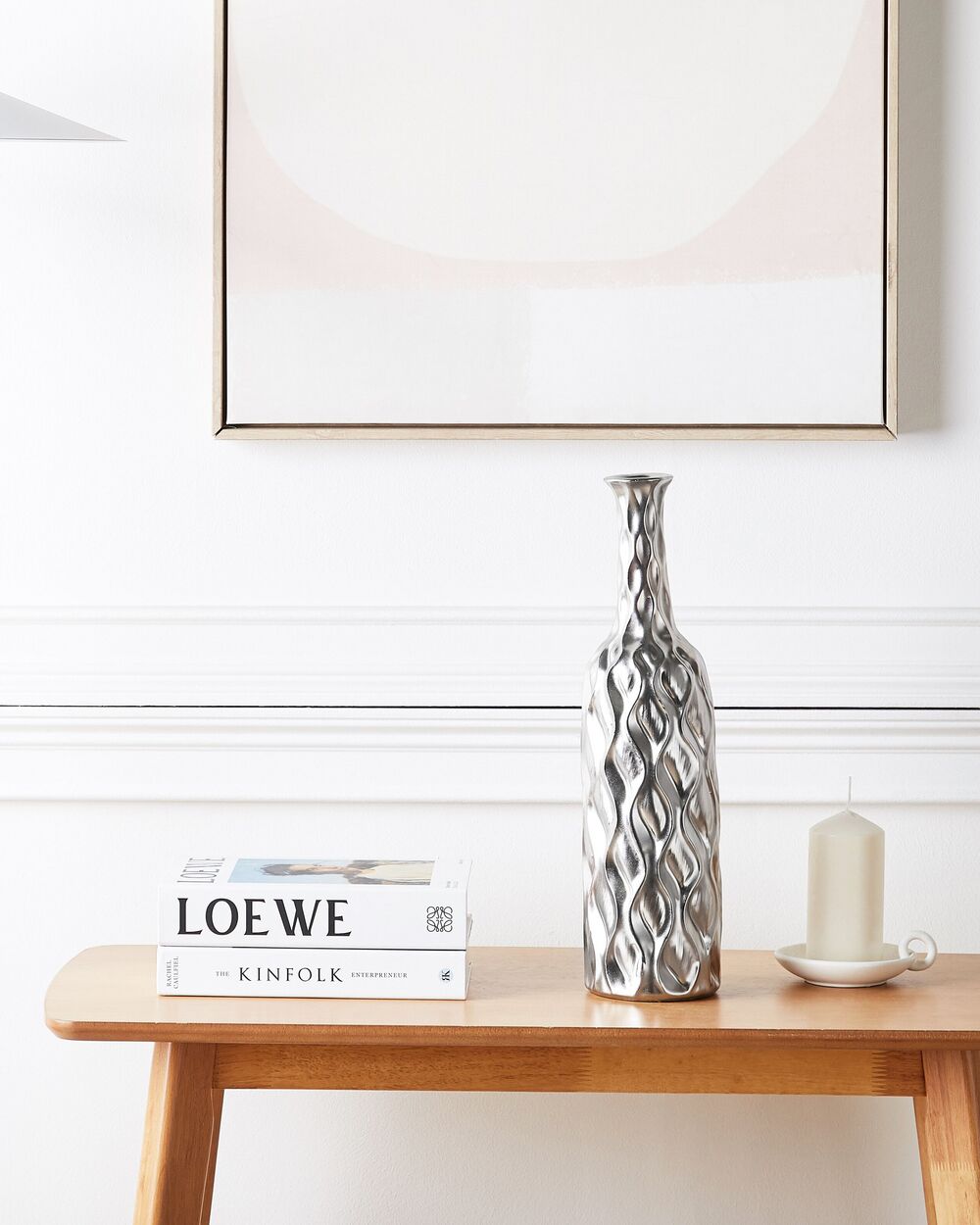 Vaso da fiori decorativo argento gres porcellanato forma bottiglia 12 x 45 cm stile modern glam